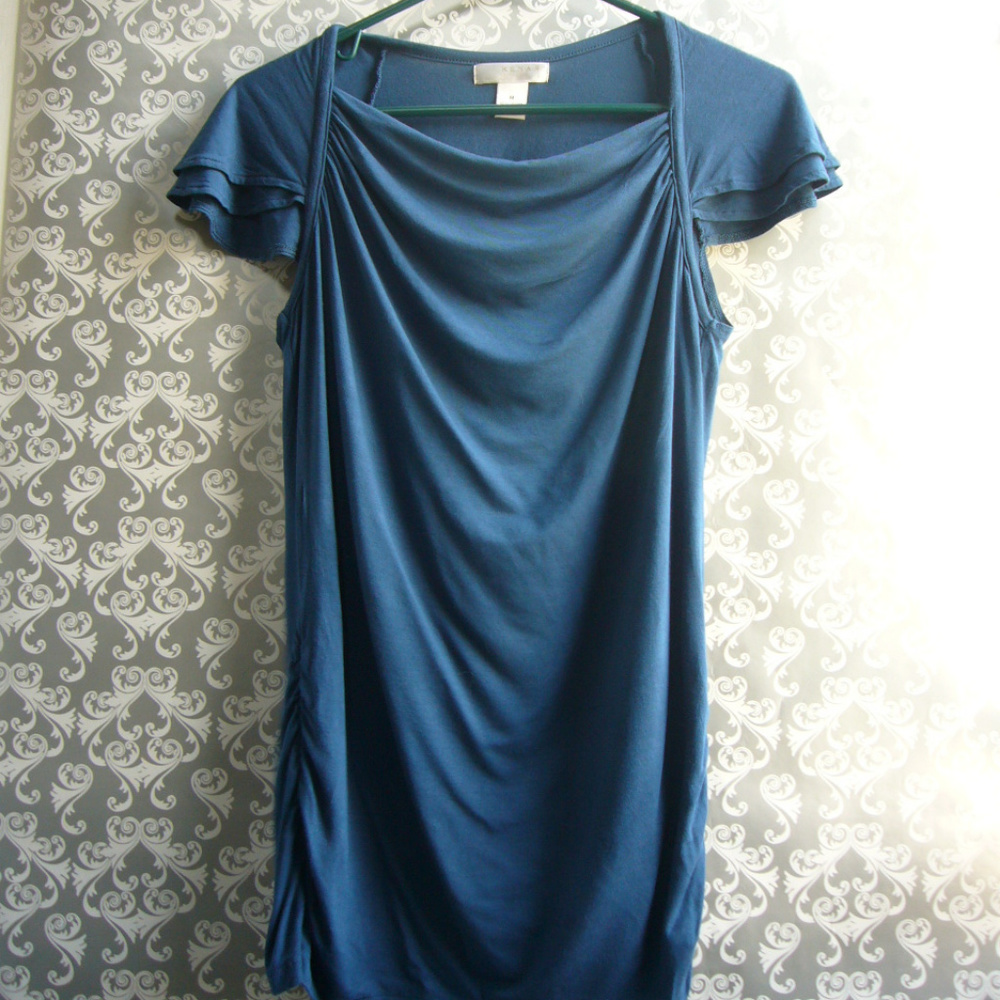 Kenar Blue 90s Y2K Cowl Neck Draped Cap Sleeve Top - Size M - feminine girly